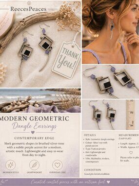 Modern Geometric Earrings | Minimalist Purple Accent